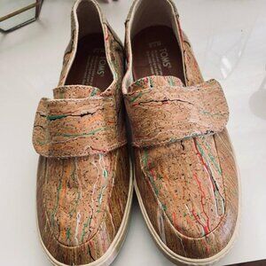 Toms Altair painted multicolored cork slip on